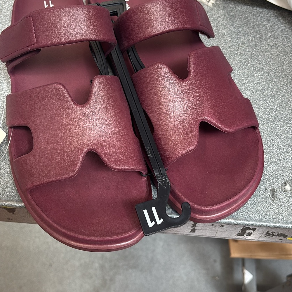 Burgundy Double Strap Slide Sandals